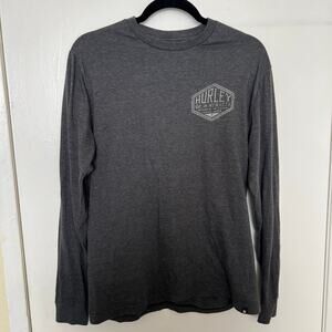 Hurley One & Only Logo Long Sleeve T-Shirt Charcoal Grey Cotton Blend Crewneck